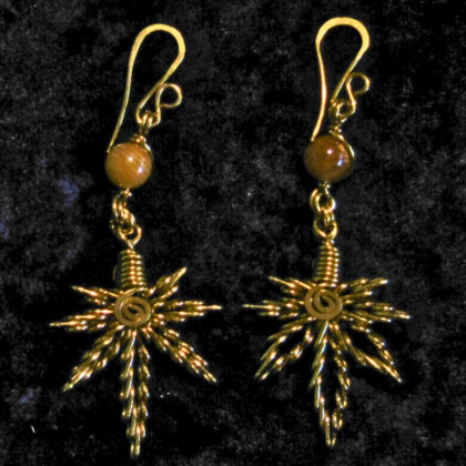 Fosile Coral - Magic Leaf - Wire wrapped earrings -  Brass