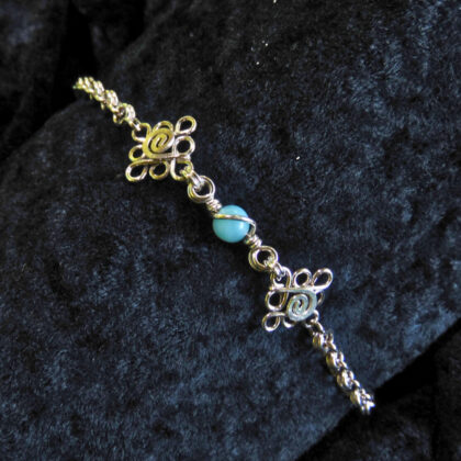 Small wire wrapped bracelet- Silver- Amazonite